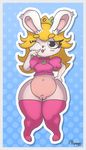  2017 anthro blush breasts clothed clothing digital_media_(artwork) female fur fuwuart hair lagomorph looking_at_viewer mammal naughty_face nintendo nipples partially_clothed pussy rabbid_peach rabbit short_stack smile solo thick_thighs tongue video_games voluptuous wide_hips 
