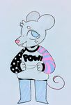  ! 2017 anthro blue_eyes blue_irises blush buckteeth clothing cute daww drarw drarw_(artist) english_text lori_m._(nitw) mammal mouse night_in_the_woods oversized_sleeves pink_nose polka_dots rodent shirt sketch stripes sweater teeth text tuft whiskers 