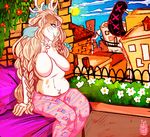  2017 5_fingers anthro antlers bed belly big_breasts big_lips biped blonde_hair blue_nose blush braided_hair breasts brown_eyes brown_fur brown_spots bushes cervine city clothed clothing cloud countershade_face countershade_torso countershading crotch_tuft deer digital_drawing_(artwork) digital_media_(artwork) ears_back eyelashes featureless_breasts female flower fur hair half-closed_eyes horn humanoid_hands hybrid jackalope lagomorph lips long_hair mammal multicolored_fur on_bed orange_fur orange_spots outside overweight overweight_female pants petravey_(fursona) piebald piebald_fur pigtails pink_bottomwear pink_clothing plant rooftop ryarik sagging_breasts side_view sir.smiley sitting sky smile solo spots spotted_fur sun topless twin_braids watermark white_countershading white_fur white_horn white_spots 