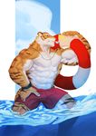  2017 abs anthro biceps big_muscles clothing digital_media_(artwork) feline male mammal muscular muscular_male piard909 seaside summer swimsuit tiger water 