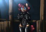  2017 anthro bdsm bit_gag blue_eyes bluecoffeedog blush bondage bound clothing equine fan_character female gag hoof_gloves horse legwear leotard mammal my_little_pony nipple_bulge petplay pony ponyplay reins roleplay rubber solo stable stockings zipper 