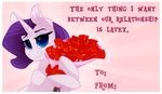  &lt;3 &lt;3_eyes 2017 blue_eyes border bouquet english_text equine female feral flower friendship_is_magic hair holding_object holidays hooves horn lolepopenon looking_at_viewer mammal my_little_pony pink_background plant purple_hair rarity_(mlp) rose simple_background smile solo suggestive text unicorn valentines_day_card white_border 