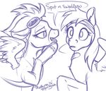 2016 band-aid bandage clothing duo equine eyewear feathered_wings feathers female feral friendship_is_magic goggles mammal monochrome my_little_pony pegasus phathusa rainbow_dash_(mlp) simple_background sketch skinsuit spitfire_(mlp) tight_clothing wings wonderbolts_(mlp) 