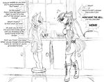  anthro argument armwear bat_pony bat_wings boots clothing daughter dialogue duo elbow_gloves english_text equine fan_character female fishnet footwear gloves inside mammal membranous_wings monochrome mother mother_and_daughter my_little_pony nolegs_(oc) parent replica_(artist) sketch text wings 