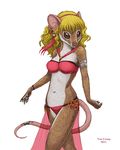  2012 anthro armlet blonde_hair bracelet breasts brown_eyes castanets cleavage clothed clothing dancing ear_piercing female hair jewelry mammal midriff mouse piercing rodent simple_background skimpy solo susan_van_camp tail_ring white_background 