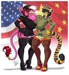  avoid_posting baojun big_breasts breasts bulge china clothing eltonpot feline herm intersex mammal military_uniform parody rivalry synthia_vice uniform united_states_of_america xin_huang 