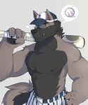  2017 abs anthro baseball_(disambiguation) biceps canine clothed clothing fur hat kororoman male mammal muscular muscular_male one_eye_closed pecs topless wink wolf 