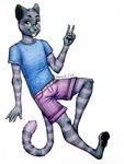 clothing conduit_(character) cute feline hand_sign male mammal nebneb_(artist) peace_sign_(disambiguation) purple_eyes purple_stripes simple_background stripes tongue white_background 