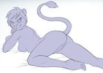  2017 alpha_channel areola bedroom_eyes breasts brian_mcpherson feline female half-closed_eyes lion looking_at_viewer looking_back lying mammal monochrome nipples nude pose pussy seductive simple_background sketch solo 