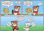  better_version_at_source canine clothed clothing comic dialogue duo feline female fox fuzzt0ne hair hi_res human male mammal speech_bubble 