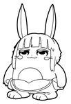  :3 animal_ears bangs bkub blunt_bangs chibi commentary furry greyscale made_in_abyss monochrome nanachi_(made_in_abyss) pants paws short_hair sidelocks simple_background solo topless whiskers white_background 