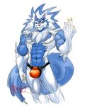  2017 5_fingers abs anthro blue_hair blue_nose blue_skin bulge canine clothing darkstalkers gloves_(marking) hair hungothenomster jockstrap jon_talbain looking_aside male mammal markings multicolored_hair multicolored_skin muscular muscular_male nipples sharp_nails simple_background sketch smile socks_(marking) solo standing tight_underwear two_tone_hair two_tone_skin underwear video_games were werewolf white_backgorund white_hair white_skin wolf yellow_eyes 