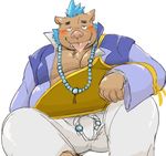  blush boar clothed clothing exe_exem facial_hair fully_clothed gouryou jewelry lustful male mammal mohawk necklace pecs porcine sideburns slightly_chubby tokyo_afterschool_summoners tongue 