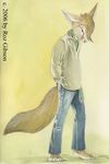  2006 anthro brown_hair canine clothed clothing fennec fox fur hair male mammal roz_gibson simple_background solo tan_background tan_fur 