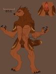  2017 4_toes 5_fingers abs aiden_(mawsandclaws) anatomically_correct anatomically_correct_penis animal_genitalia animal_penis anthro arm_tuft balls biped black_claws black_nose black_sclera body_hair brown_background brown_balls brown_fur brown_hair brown_tail brown_theme canine canine_penis cheek_tuft chest_tuft claws crotch_shot digital_drawing_(artwork) digital_media_(artwork) digitigrade distracting_watermark ears_back erection fluffy fluffy_tail front_view frown full-length_portrait fully_sheathed fur hair happy_trail humanoid_hands inner_ear_fluff knot looking_away male mammal mane_hair mawsandclaws model_sheet multicolored_fur muscular muscular_male neck_tuft nude pecs penis pink_penis portrait sheath simple_background solo spread_arms standing toe_claws toes tuft two_tone_fur two_tone_tail vein veiny_penis watermark were werewolf yellow_eyes yellow_fur yellow_tail 