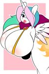  2017 areola_slip big_breasts breasts clothed clothing cutie_mark equine feathered_wings feathers female friendship_is_magic hair hair_over_eye horn huge_breasts kloudmutt lipstick long_hair makeup mammal multicolored_hair my_little_pony princess_celestia_(mlp) solo strings thick_thighs winged_unicorn wings 