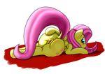  2015 anus blush butt cutie_mark digital_media_(artwork) dock equine feathered_wings feathers female feral fluttershy_(mlp) friendship_is_magic hair long_hair looking_at_viewer lying mammal my_little_pony pegasus pink_hair pussy rainingskys simple_background solo white_background wings yellow_feathers 