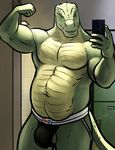  bgn clothed clothing crocodile crocodilian navel phone reptile scalie selfie topless underwear victor_(chefbg) 