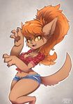  anthro breasts brown_fur canine chest_tuft claws cleavage clothed clothing eyelashes fangs female flannet fur ghoul_school hair mammal midriff open_mouth open_smile orange_hair pawpads scooby-doo_(series) secretly_saucy signature smile solo tuft were werewolf white_outline winnie_werewolf yellow_eyes 