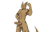  arrwulf dragon erection flexing foreskin male muscular penis pose scale_markings scales simple_background tan_scales uncut 