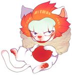 alpha_channel balloon blue_eyes cat clothing clown fangs feline fur hair it makeup mammal paws pennywise_the_dancing_clown red_hair red_lips simple_background toycapsule transparent_background what white_fur 