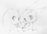  2017 chima cute duo female happy_happy_clover lagomorph long_ears looking_at_viewer lop_eared_bunny mallow_(hhc) mammal meru_(hhc) monochrome official_art pointing pose rabbit sayuri_tatsuyama shamrock sketch smile 