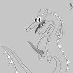  absurd_res big_penis claws cuphead_(game) dragon erection fangs feral greyscale grim_matchstick hi_res looking_at_viewer male monochrome open_mouth penis precum reptile rhuanfps scales scalie tapering_penis teeth tongue tongue_out video_games wings 