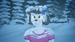  anthro black_hair black_nose bow brown_eyes canine clothing cold dog frozen fur hair mammal open_mouth parody poodle princess_(nicoya) shirt shortwings snow the_shining tree white_fur 