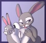 2017 anthro anus averyfondoreo bent_over bonnie_hopps border buckteeth butt butt_grab claws daughter dipstick_ears disney duo female female/female half-closed_eyes hand_on_butt incest judy_hopps lagomorph licking looking_at_viewer looking_back mammal mother mother_and_daughter open_mouth parent pussy rabbit rear_view saliva simple_background smile teeth tongue tongue_out zootopia 