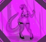  black_tongue bra clothing do_me_eyes female fish_net footwear high_heels interstellar_demon_stripper leather legwear looking_at_viewer reptile rick_and_morty scalie shoes spikes stage star_wars stockings straps stripper tongue underwear 