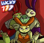  2017 anthro bedroom_eyes blue_eyes blush bunny_costume clothed clothing colored_nails costume crossdressing donatello_(tmnt) english_text eyeshadow fake_ears fake_rabbit_ears freckles green_eyes group half-closed_eyes hug inkyfrog kneeling leonardo_(tmnt) lipstick looking_at_viewer makeup male michelangelo_(tmnt) on_lap orange_nails purple_nails raised_eyebrow raphael_(tmnt) red_eyes reptile scalie seductive shell shirt_cuffs sitting sitting_on_lap teenage_mutant_ninja_turtles text turtle 