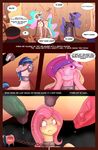  2017 absurd_res blue_hair chain comic cutie_mark dialogue disembodied_penis dragk english_text equine eyes_closed female feral fluttershy_(mlp) friendship_is_magic group hair hat hi_res horn horse humanoid_penis long_hair male mammal multicolored_hair my_little_pony one_eye_closed penis pony precum princess_cadance_(mlp) princess_celestia_(mlp) princess_luna_(mlp) restrained shining_armor_(mlp) text top_hat unicorn winged_unicorn wings 