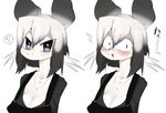  9999gpera ? anthro black_hair blush breasts cleavage clothed clothing female fur hair jewelry mammal marsupial multicolored_hair necklace open_mouth opossum smile solo speech_bubble sweat sweatdrop two_tone_hair white_fur white_hair 