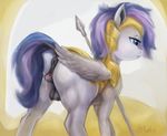  2017 absurd_res anatomically_correct anatomically_correct_pussy anus aponty blue_eyes butt clitoris digital_media_(artwork) digital_painting_(artwork) equine feathered_wings feathers female feral hair hi_res mammal melee_weapon my_little_pony pegasus polearm pussy pussy_juice solo spear teats weapon wings 