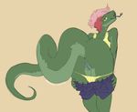  2017 absurd_res anthro anus butt clothed clothing digital_media_(artwork) dragonketsu female hair hi_res looking_at_viewer looking_back nude presenting presenting_hindquarters presenting_pussy pussy reptile scalie simple_background smile snake solo standing tongue tongue_out 