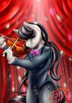  2017 anthro anthrofied black_hair bow_tie clothing curtains female friendship_is_magic hair hi_res holding_object musical_instrument my_little_pony octavia_(mlp) playing_music ponytail portrait purple_eyes smile solo suit swiftriff three-quarter_portrait violin 