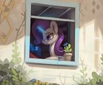  2017 blue_eyes equine eyeshadow eyewear female feral friendship_is_magic glasses glowing hair hi_res horn makeup mammal my_little_pony plant potted_plant purple_hair rarity_(mlp) rodrigues404 solo unicorn window 