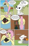  angel_(mlp) anthro anthrofied big_breasts black_fur breasts cleavage clothed clothing comic dekomaru dialogue english_text equine female fluttershy_(mlp) friendship_is_magic fur hair huge_breasts inside lagomorph male mammal my_little_pony outside pegasus pink_hair rabbit red_eyes text thehotroom white_fur wings yellow_fur yellow_wings 