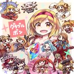  6+girls :d :o aliza_(granblue_fantasy) anila_(granblue_fantasy) animal_ears anna_(granblue_fantasy) blonde_hair brown_eyes cagliostro_(granblue_fantasy) camieux cerberus_(shingeki_no_bahamut) chan_co chibi clarisse_(granblue_fantasy) closed_eyes commentary_request cover cover_page crown crystal danua djeeta_(granblue_fantasy) doll doujin_cover dragon draph fang floating_book gloves granblue_fantasy gretel_(granblue_fantasy) hairband hand_puppet hansel_(granblue_fantasy) hat heart heart-shaped_pupils horns katalina_aryze lyria_(granblue_fantasy) monica_weisswind multiple_girls one_eye_closed open_mouth outstretched_arms peaked_cap pink_hairband puppet red_gloves riding sheep sheep_horns shingeki_no_bahamut short_hair smile sparkle symbol-shaped_pupils tears vee_(granblue_fantasy) vira_lilie witch_hat 
