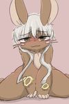  blush brown_fur fur hair hakiahki kemono lagomorph looking_at_viewer made_in_abyss mammal nanachi rabbit simple_background white_hair yellow_eyes young 