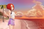  arms_behind_back artist_name beach choker cloud fence from_side house kairi_(kingdom_hearts) kingdom_hearts kuroonehalf looking_to_the_side o3o ocean outdoors palm_tree red_hair short_hair short_shorts shorts shorts_under_skirt skirt sleeveless solo sunset tree water 