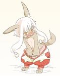  :3 animal_ears blush done_(donezumi) fang flat_chest furry hair_rings looking_at_viewer made_in_abyss nanachi_(made_in_abyss) open_mouth pants short_hair_with_long_locks simple_background solo tail topless whiskers white_hair yellow_eyes 