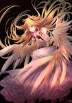  1girl ayatake_noboru blonde_hair crystals dress frills horns long_hair original pink_eyes solo wings 