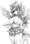  angel_wings arms_behind_back breasts character_request cleavage commentary_request covered_nipples cowboy_shot excessive_pubic_hair fur graphite_(medium) greyscale hair_between_eyes headgear highres hips jpeg_artifacts kei_(bekei) large_breasts long_hair looking_at_viewer miniskirt monochrome no_panties original parted_lips pubic_hair reflective_eyes shiny shiny_hair sidelocks skirt solo thighs toned traditional_media wings 