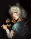  amibazh animal_ears capelet cat closed_mouth commentary_request fine_art_parody from_behind long_sleeves looking_at_viewer looking_back mouse_ears mouse_tail nazrin parody red_eyes short_hair silver_hair solo tail touhou upper_body 