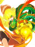  :o aiming_at_viewer al_bhed_eyes arms_(game) bakage bangs beanie black_legwear blonde_hair bob_cut breasts bright_pupils chinese_clothes clothes_writing crop_top domino_mask dragon dragon_(arms) eastern_dragon food green_eyes green_shirt hair_between_eyes hair_over_one_eye hat hat_removed headwear_removed knit_hat leg_up leggings legwear_under_shorts looking_at_viewer mask medium_breasts min_min_(arms) noodles open_mouth orange_hat orange_shorts scales shirt short_hair shorts solo standing standing_on_one_leg teeth tongue turtleneck white_pupils 