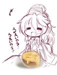  1girl :d =_= closed_eyes eating fang food hat knife mononobe_no_futo muuba open_mouth sketch smile solo soup spork tate_eboshi touhou 