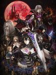  4boys alfred_(bloodstained) anne_(bloodstained) bat black_hair bloodstained:_ritual_of_the_night breasts candle castle cleavage dominique_(bloodstained) everyone fangs flower flower_tattoo gebel_(bloodstained) glasses hair_over_one_eye highres ikeda_mana johannes_(bloodstained) looking_at_viewer medium_breasts miriam_(bloodstained) monster moon multiple_boys multiple_girls night official_art red_moon smile sword tongue weapon zangetsu_(bloodstained) 