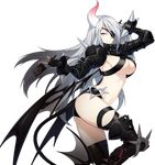  ass blue_eyes boots breasts cleavage closers demon_girl demon_tail eyepatch gloves grin harpy_(closers) horn large_breasts leg_up long_hair md5_mismatch midriff official_art partly_fingerless_gloves resized sideboob silver_hair smile solo succubus tail tekaru thigh_strap transparent_background underboob upscaled very_long_hair 