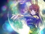  animal_ears brown_eyes brown_hair bunny_ears bunny_tail covered_navel forest full_moon highres iesupa moon nature rwby tail velvet_scarlatina 